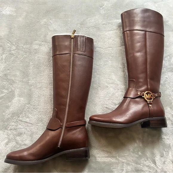Michael Kors Fulton Harness Tall Riding Boots Mocha Leather Women’s 7M, New - Picture 6 of 7